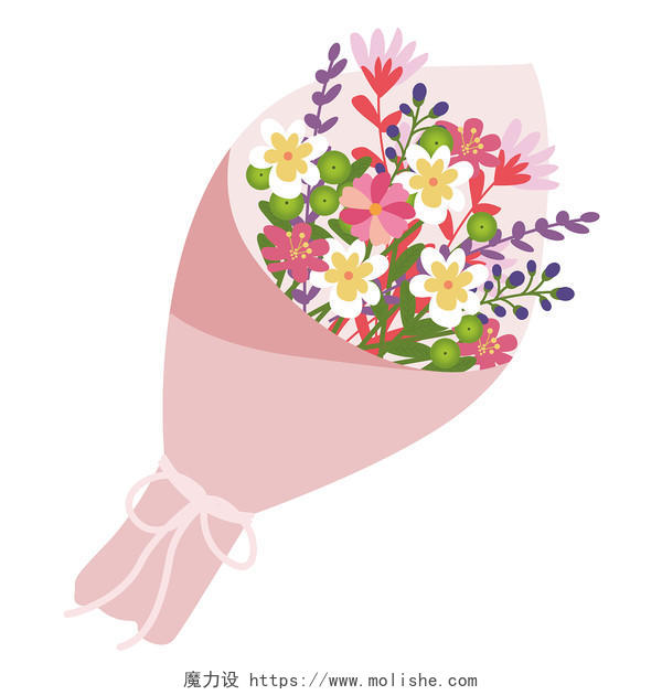 鲜花花束手绘花卉花束一束花教师节母亲节手绘插画素材教师节花束